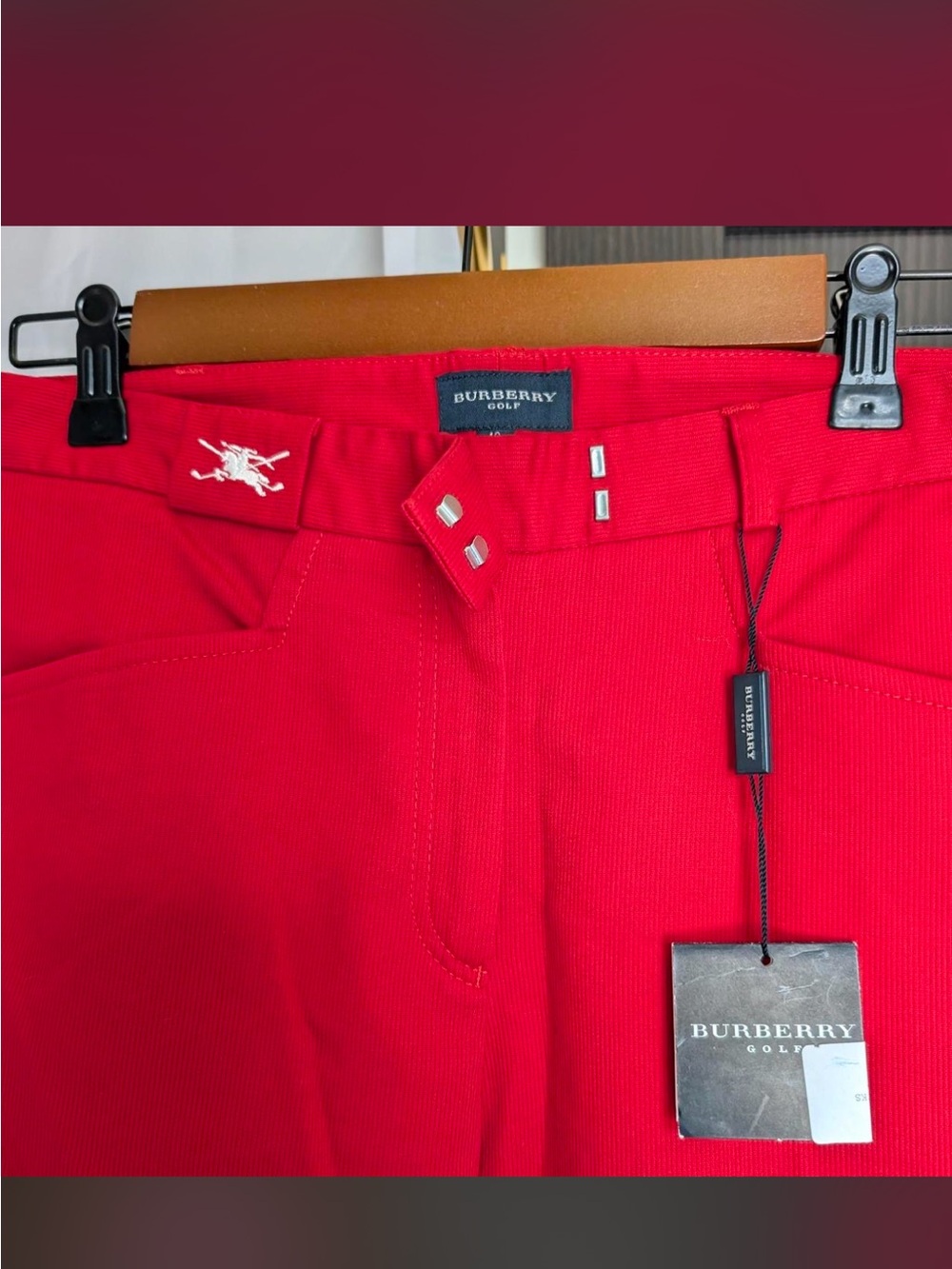NWT Burberry Golf Red Fine Corduroy Ankle Trousers Nova Check Trim Size US 6 - Picture 3 of 8